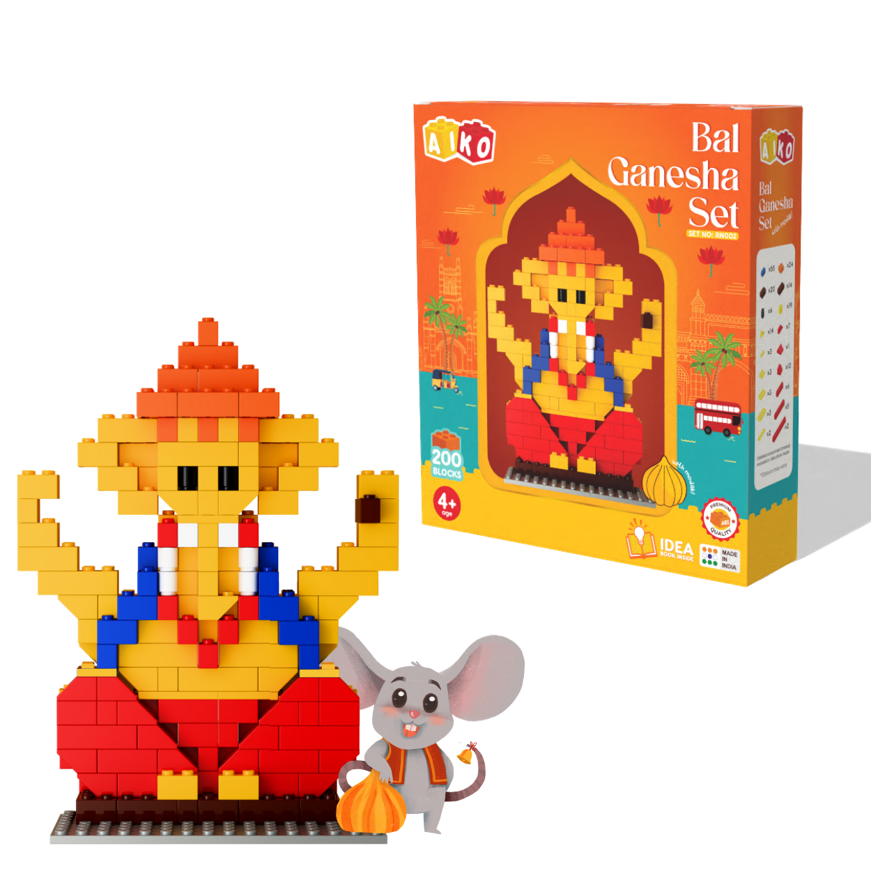 Bal Ganesha Building Block Set with Modak – Includes Mushak Sticker | Compatible with International Blocks | For Ages 4+ x SET OF 5
