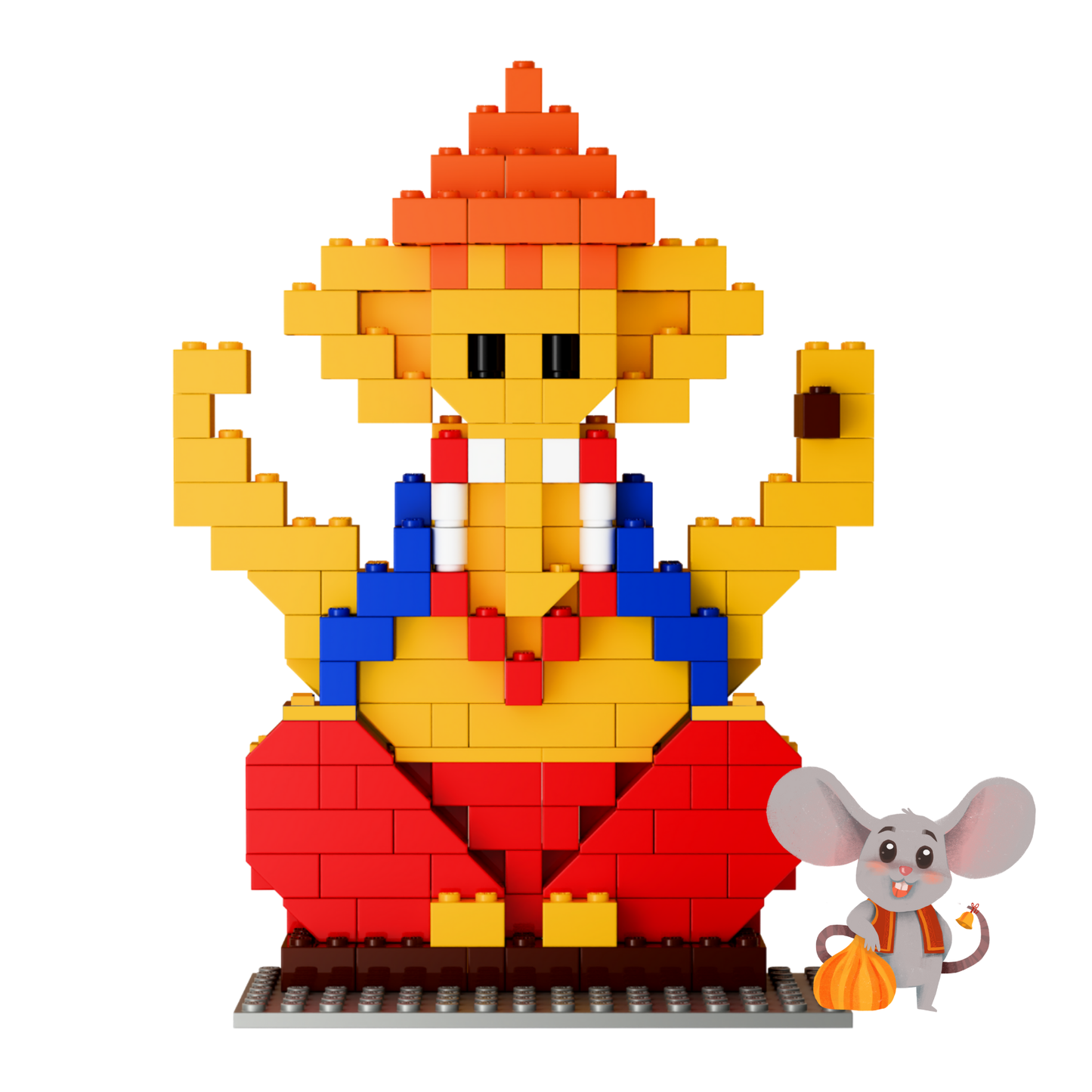 AIKO Bal Ganesha Building Block Set with Modak – Includes Mushak Sticker| Cultural Building Block Toy