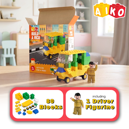 AIKO Build-a-Rick | Indian Rickshaw Building Block Set | 80 Building Blocks| Ages 4-99 years