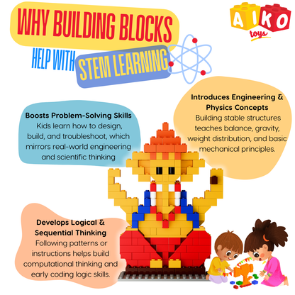 AIKO Bal Ganesha Building Block Set with Modak – Includes Mushak Sticker| Cultural Building Block Toy