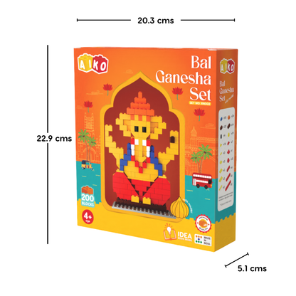 AIKO Bal Ganesha Building Block Set with Modak – Includes Mushak Sticker| Cultural Building Block Toy