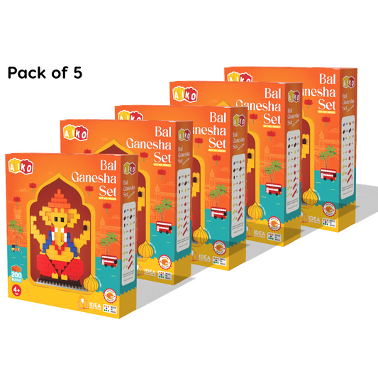 Bal Ganesha Building Block Set with Modak – Includes Mushak Sticker | Compatible with International Blocks | For Ages 4+ x SET OF 5