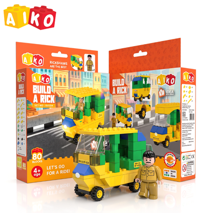 AIKO Build-a-Rick | Indian Rickshaw Building Block Set | 80 Building Blocks| Ages 4-99 years