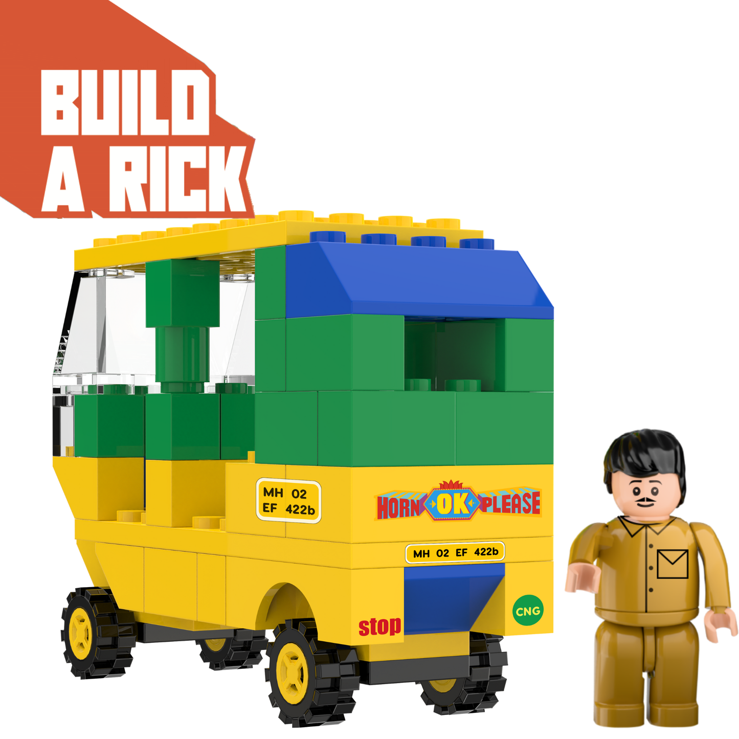 AIKO Build-a-Rick | Indian Rickshaw Building Block Set | 80 Building Blocks| Ages 4-99 years