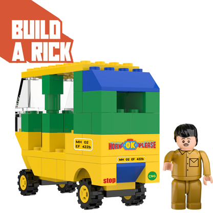 AIKO Build-a-Rick | Indian Rickshaw Building Block Set | 80 Building Blocks| Ages 4-99 years