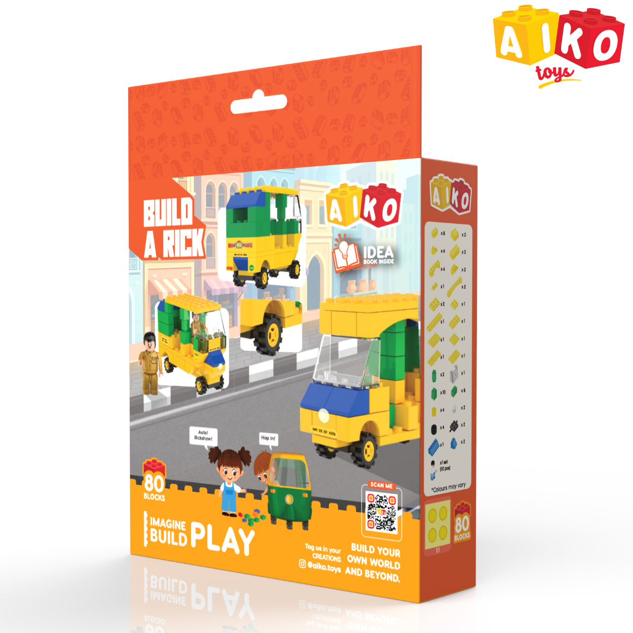 AIKO Build-a-Rick | Indian Rickshaw Building Block Set | 80 Building Blocks| Ages 4-99 years