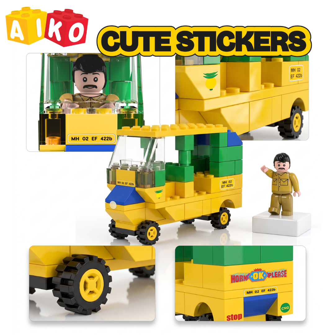 AIKO Build-a-Rick | Indian Rickshaw Building Block Set | 80 Building Blocks| Ages 4-99 years