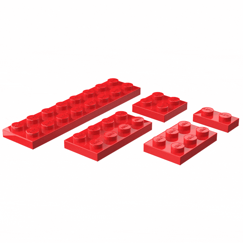 Flat Building Plates Combo Pack 1x2, 2x2, 2x3, 2x4 & 2x8 | Pack of 25 Pieces (5 each)