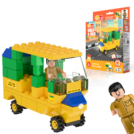 AIKO Build-a-Rick | Indian Rickshaw Building Block Set | 80 Building Blocks| Ages 4-99 years